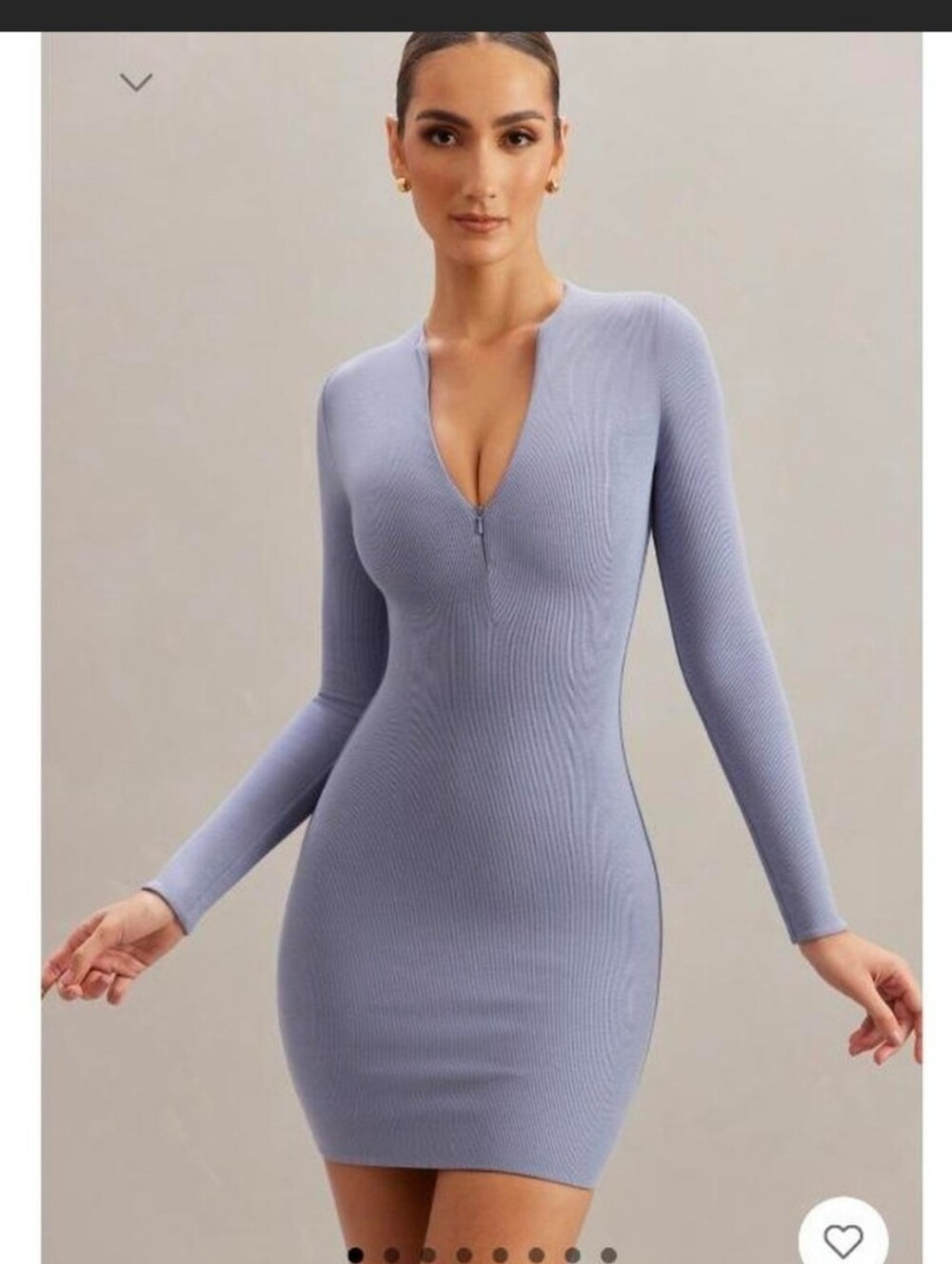 Oh Polly Long Sleeve Ribbed Zip-Front Bodycon Dress in Lavender